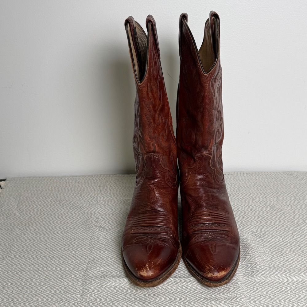 Vintage Dan Post Cowboy Boots Mens 9.5 Brown Leather Western Embroidered 16787 - Picture 3 of 6